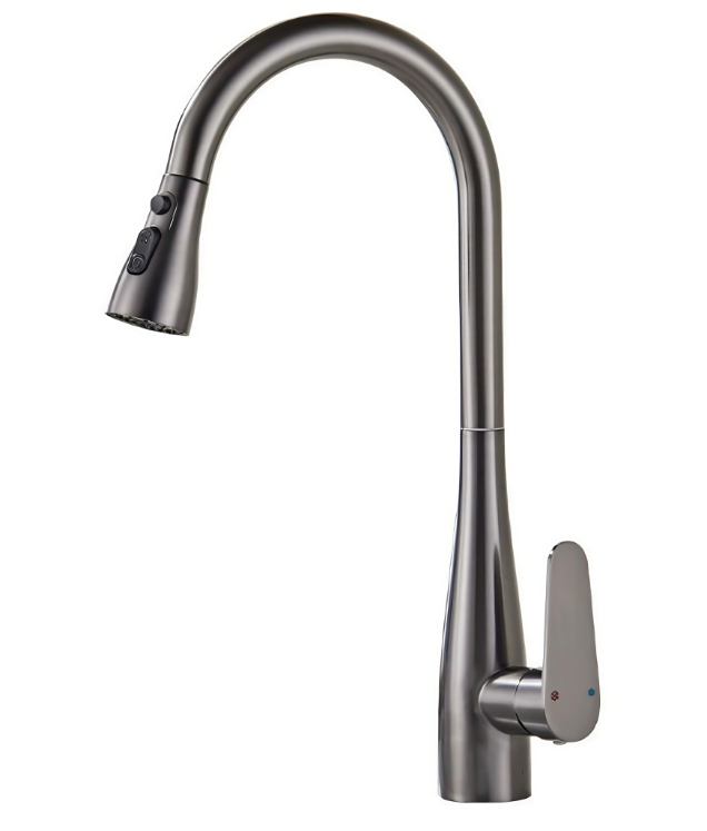 Gunmetal Grey High-Arc Gooseneck Topla i hladna kuhinjska izvlačna slavina
